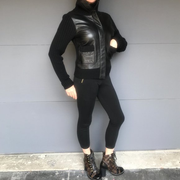 Context leather/Merino wool high neck jacket - Picture 4 of 7